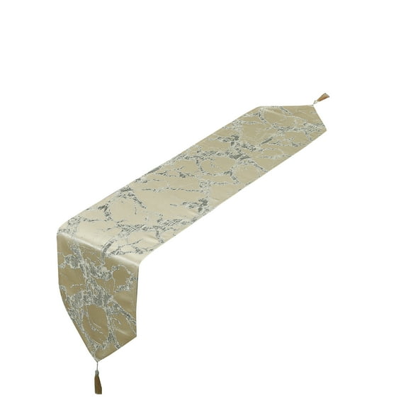 Violet Linen Cordova Abstract Marble Pattern, Polyester Jacquard, with Tassles, Gold, 13 Inch x 70 Inch, Decorative Table Runner