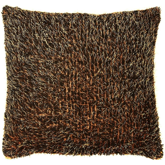 Violet Linen Cuddly Fuzzy Pattern, Polyester, Stretchable, Reversible, Antique Gold, 18 Inch x 18 Inch, Decorative Throw Pillow