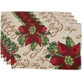 thumbnail image 1 of Violet Linen Decorative Christmas Poinsettias Script Design Tapestry 13" X 19" Placemats - Set of 4, 1 of 6