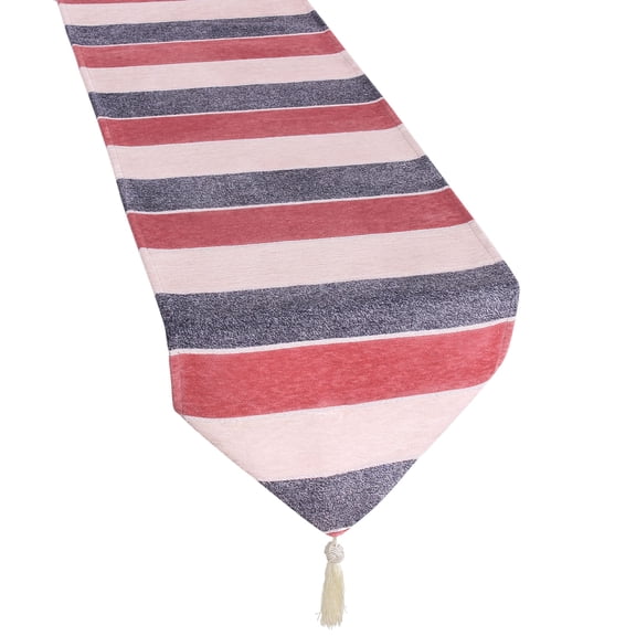 Violet Linen Decorative Deluxe Chenille, Striped Design, 13" x 70" Table Runner - Pink