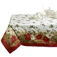 thumbnail image 1 of Violet Linen Decorative European Blossom Christmas Tablecloth, Poinsettia & Holly Berry Print - 52" x 70", 1 of 5
