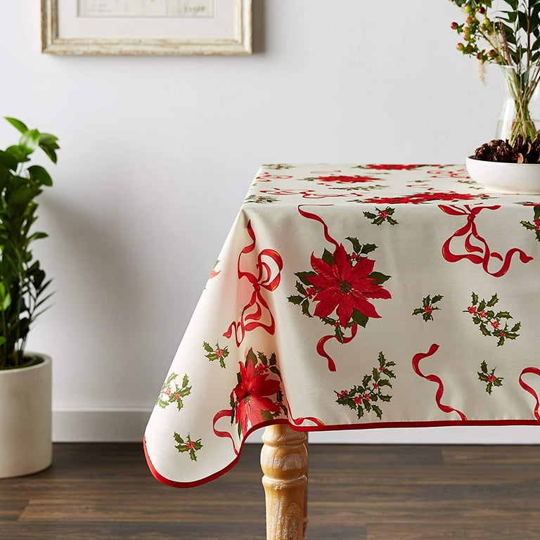 Christmas Ribbon 70 in. Multi Round 100% Polyester Tablecloth Christmas Ribbon 70 in. Multi Round 100% Polyester Tablecloth