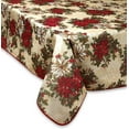 thumbnail image 1 of Violet Linen European Christmas Poinsettia Garden Pattern, Polyester Woven Printed Fabric, Beige, 60 Inch by 120 Inch, Seats 10 to 12 people, Rectangular Tablecloths, 1 of 1