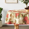 thumbnail image 1 of Violet Linen European Christmas Poinsettia Garden Pattern, Polyester Woven Printed Fabric, Beige, 60 Inch Round, Seats 4 to 6 people, Tablecloths, 1 of 3