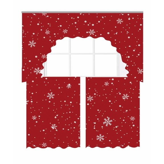 Violet Linen European Christmas Stars and Dots, Snowflakes Pattern, Polyester, Burgundy, 1-Piece 60" x 18", 2-Pieces 30" x 36" Decorative Rod Pocket Kitchen Window Curtain Panel Tiers - Swag Valance