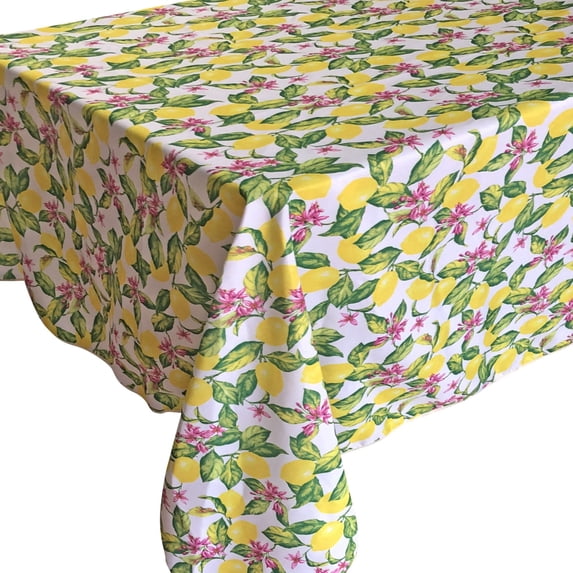 Violet Linen European Lemon Citrus Floral Pattern, Polyester Woven Printed Fabric, Yellow, 60 Inch by 84 Inch, Seats 6 to 8 people, Rectangular Tablecloths