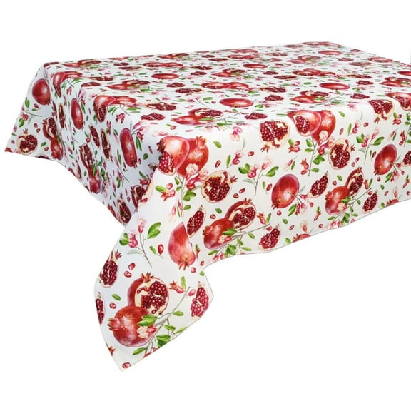 Violet Linen European Pomegranates Flowers Pattern, Polyester Woven Printed Fabric, Pomogranates, 60 Inch by 84 Inch, Seats 6 to 8 people, Rectangular Tablecloths