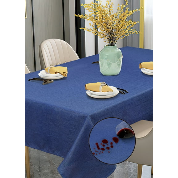 Violet Linen European Solid Faux Linen Pattern, Polyester, Water repellent, Spillproof, Wrinkle Free Anti-Shrink Soft Fabric, Navy Blue, 60 Inch by 84 Inch, Seats 6 to 8 people, Tablecloths