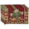 thumbnail image 1 of Violet Linen Fall Harvest Thanksgiving Autumn Leaves Sunflowers Fruits Pumpkins Tapestry Pattern, Polyester Cotton Woven Tapestry , Scarecrow, 13 X 19 , Rectangular Set of 4, Decorative Place Mats, 1 of 6