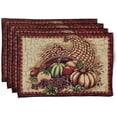 thumbnail image 1 of Violet Linen Fall Harvest Thanksgiving Autumn Leaves Sunflowers Fruits Pumpkins Tapestry Pattern, Polyester Cotton Woven Tapestry, Cornucopia, 13X 19, Rectangle Set of 4, Decorative Place Mats, 1 of 7