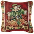 thumbnail image 1 of Violet Linen Fall Harvest Thanksgiving Autumn Leaves Sunflowers Fruits Pumpkins Tapestry Pattern, Polyester Cotton Woven Tapestry , Scarecrow, 18 Inch x 18 Inch, Decorative Throw Pillow Cover, 1 of 4