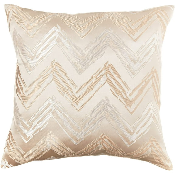 Violet Linen Fantasy Modern Zig Zag Chevron Pattern, Polyester Jacquard, Gold, 18 Inch x 18 Inch, Decorative Throw Pillow Cover