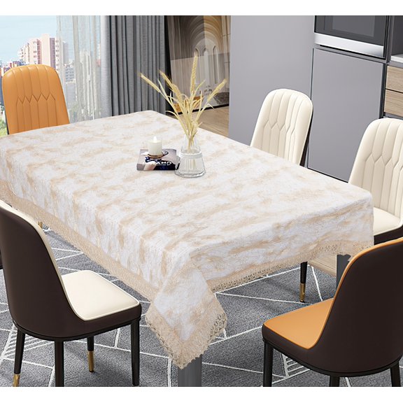 Violet Linen Fontainebleau Abstract Swirl Pattern, Polyester Embroidered Lace, with Macramé Lace Border Tablecloths