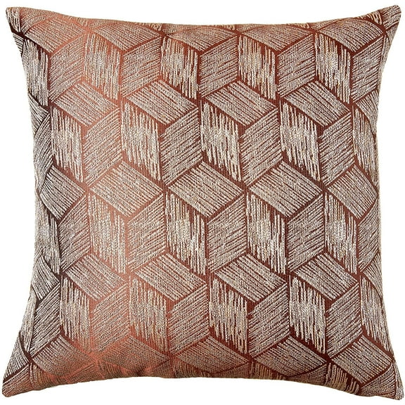 Violet Linen Fortune 3D Geometric Pattern, Polyester Jacquard, Reversible, Brown, 18 Inch x 18 Inch, Decorative Throw Pillow Cover
