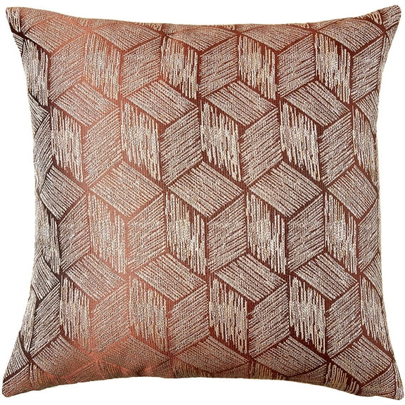 Violet Linen Fortune 3D Geometric Pattern, Polyester Jacquard, Reversible, Brown, 18 Inch x 18 Inch, Decorative Throw Pillow