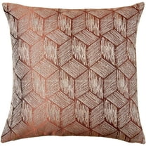 Violet Linen Fortune 3D Geometric Pattern, Polyester Jacquard, Reversible, Brown, 18 Inch x 18 Inch, Decorative Throw Pillow