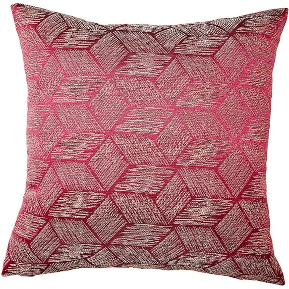 Violet Linen Fortune 3D Geometric Pattern, Polyester Jacquard, Reversible, Rusty Burgundy, 18 Inch x 18 Inch, Decorative Throw Pillow Cover