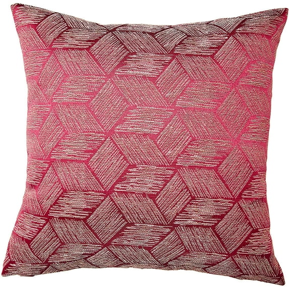 Violet Linen Fortune 3D Geometric Pattern, Polyester Jacquard, Reversible, Rusty Burgundy, 18 Inch x 18 Inch, Decorative Throw Pillow