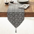 thumbnail image 1 of Violet Linen Fortune 3D Geometric Pattern, Polyester Jacquard, with Tassles, Silver, 13 Inch x 70 Inch, Decorative Table Runner, 1 of 1