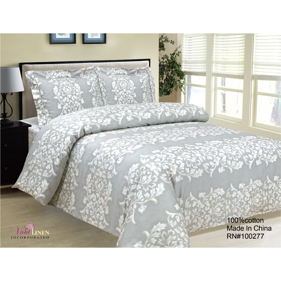 Violet Linen French Emblem Pattern, Luxury Ultra Soft 300 Thread Count Sateen Cotton, Grey, Twin 39-inch, 8 Piece, Bedding Duvet Cover Set for Two Beds