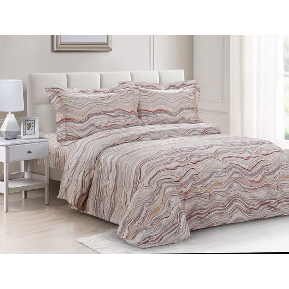 Violet Linen French Multicolor Abstract Marble Pattern, Luxury Ultra Soft 200 Thread Count Cotton Percale, Multi, Twin 39-inch, 6 Piece Duvet Set for Two Beds, Duvet Cover Set