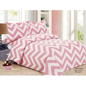 Violet Linen French Pink Waves Chevron Pattern, Luxury Ultra Soft 200 Thread Count Polyester-Cotton Percale, Pink, Twin 39-inch, 6 Piece, Bedding Duvet Cover Set for Two Beds