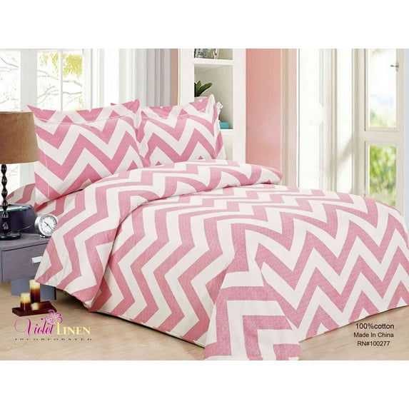 Violet Linen French Pink Waves Chevron Pattern, Luxury Ultra Soft 200 Thread Count Polyester-Cotton Percale, Pink, Twin 39-inch, 6 Piece, Bedding Duvet Cover Set for Two Beds