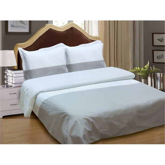 Violet Linen French Sateen Hotel Pattern, 300 Thread Count - Cotton Sateen, Grey , Twin 39-inch Bedding Duvet Cover Set