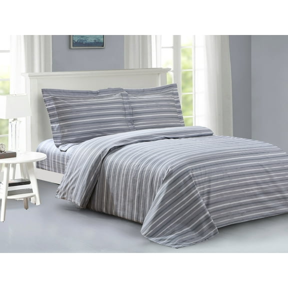 Violet Linen French Sky Blue Pattern, Luxury Ultra Soft 200 Thread Count Cotton Percale, Blue, Full, 6 Piece Duvet Set for Two Beds, Duvet Cover Set