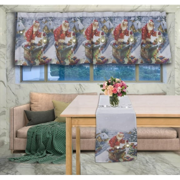 Violet Linen Glories Decorative Illuminated LED Christmas Window Valance, 15" x 60", Santa Chimney Design