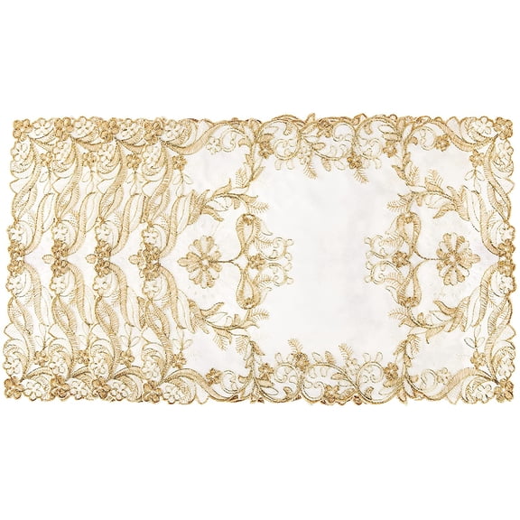 Violet Linen Glory Embroidered Lace Pattern, Polyester Embroidered Lace, Ivory, 12 inch by 18 inch, Rectangle, Set of 4, Decorative Place Mats