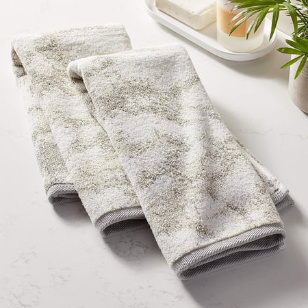 Violet Linen Hand Towels Set of 2 Marble Pattern, 100% Terry Cotton Super Soft Highly Absorbent Hand Towel for Bathroom, 20 Inch by 30 Inch, Grey, Hand Towels