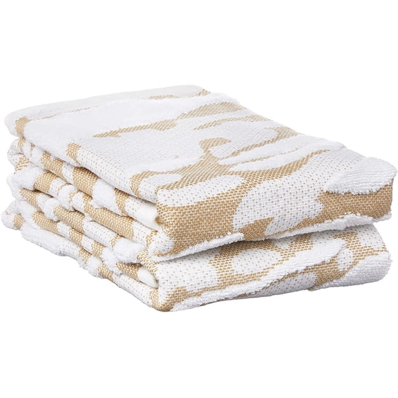 Violet Linen Hand Towels Set of 2, Marquis Pattern, 100% Terry Plush 600 GSM Cotton Super Soft Highly Absorbent Jacquard Fashion Towel, 20 Inch X 30 Inch, Gold, Hand Towels