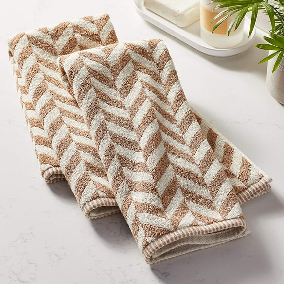 Violet Linen Hand Towels Set of 2 Versailles Pattern, 100% Terry Cotton Super Soft Highly Absorbent Hand Towel for Bathroom, 20 Inch by 30 Inch, Taupe, Hand Bath Towels