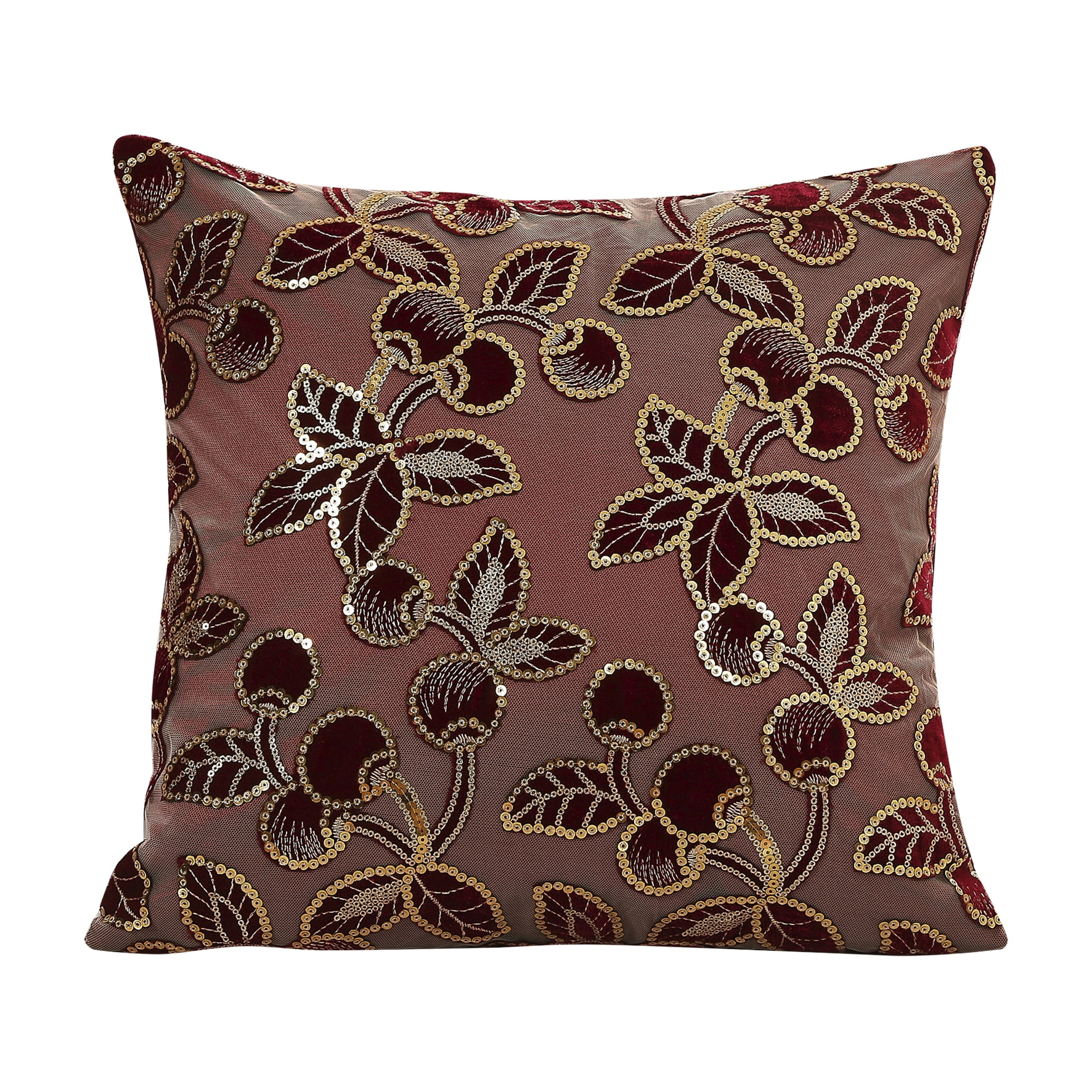 Violet Linen 18x18 Inch Decorative Throw Pillow Cover - Reversible Cuddly Fuzzy Pattern, Burgundy