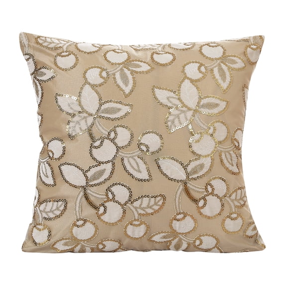 Violet Linen Heritage Vintage Cherry Flower Pattern, Polyester Embroidered Sequin, Gold , 18 Inch x 18 Inch, Square, Decorative Accent Throw Pillow