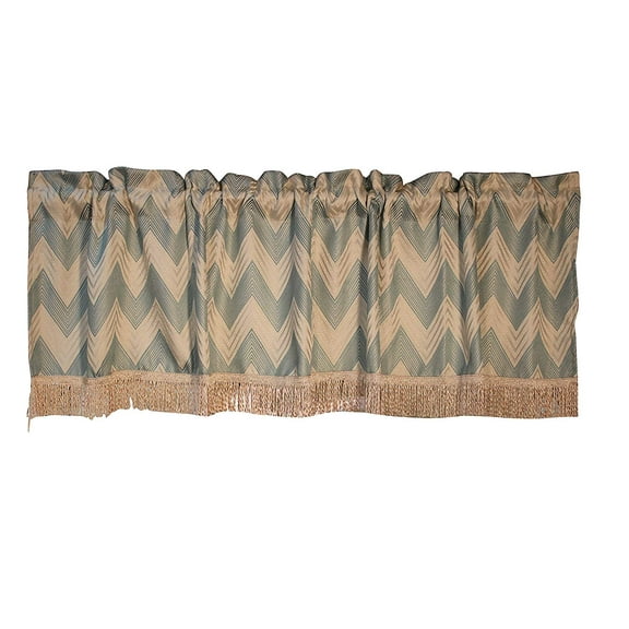 Violet Linen Indiana Chenille Chevron Design, Polyester Jacquard, with Fringes, Blue, 60 Inch by 18 Inch, Decorative Window Treatment Valance