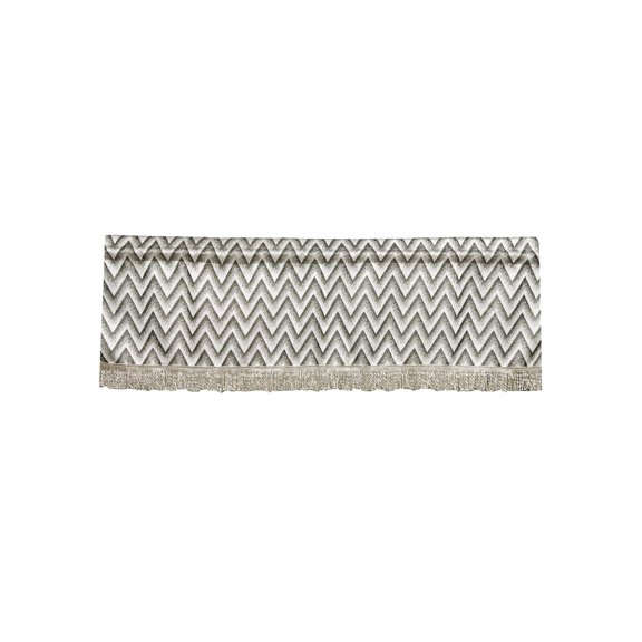 Violet Linen Indiana Chevron Pattern, Polyester Jacquard, with Fringes, Silver, 60 Inch x 18 Inch, Decorative Window Treatment Rod Pocket Curtain Straight Valance