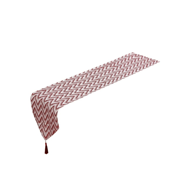 Violet Linen Indiana Chevron Pattern, Polyester Jacquard, with Tassles, Burgundy, 13 Inch x 70 Inch, Decorative Table Runner
