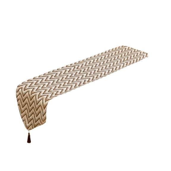 Violet Linen Indiana Chevron Pattern, Polyester Jacquard, with Tassles, Gold, 13 Inch x 70 Inch, Decorative Table Runner