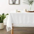 thumbnail image 1 of Violet Linen Legacy Cobblestone Design, Macrame Lace Border, Polyester Jacquard, White, 70 Inch by 180 Inch, Seats 16 to 18 Pepole, Rectangle Tablecloths, 1 of 6