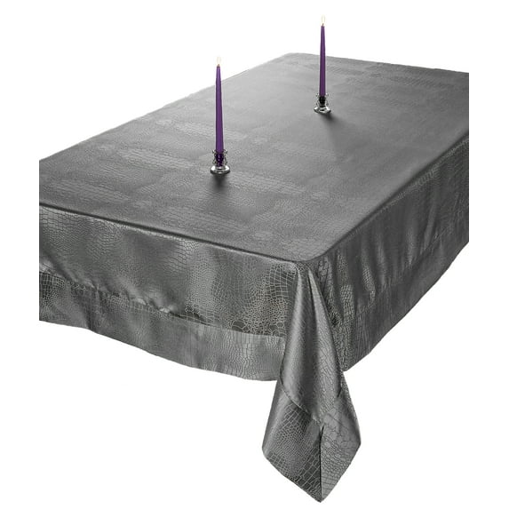 Violet Linen Luxurious Damask Crocodile Design Tablecloths, 70" x 144", Platinum