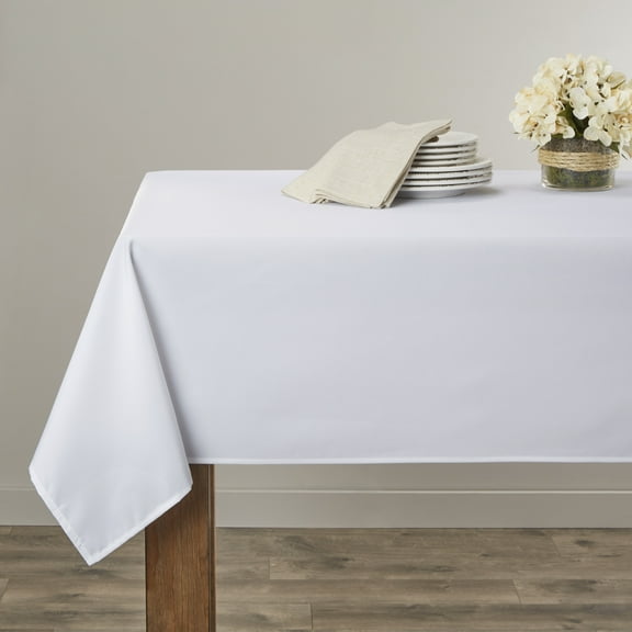 Violet Linen Luxury Hotel Solid Pattern, Heavy Duty, Washable, Polyester, White , 60 Inch by 100 Inch, Seats 8 to 10 people, Rectangular Tablecloths