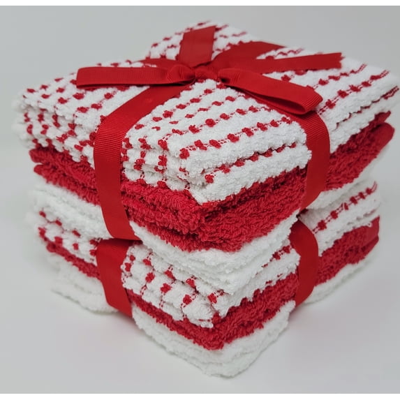 Violet Linen Luxury Popcorn Textured Pattern, 100% Extra Soft Finest Cotton, Soft and Absorbent, Red , 12-inch x 12-inch, Square, Luxurious Washcloths Set - Pack of 12