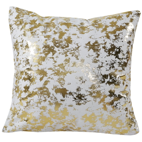 Violet Linen Marble Classic Pattern, Polyester Fabric, Gold Brushed Foil, Solid Color Backing, Off-White , 18 Inch x 18 Inch, Square, Decorative Accent Throw Pillow Cover