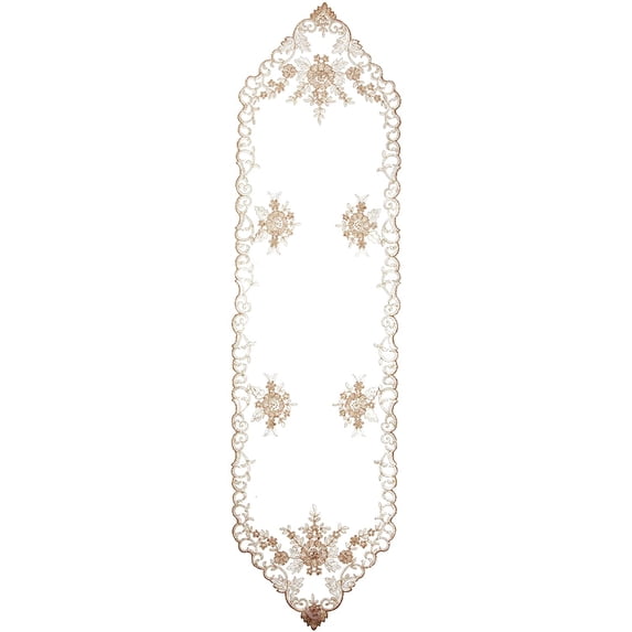 Violet Linen Orchid Decorative Embroidered Lace Table Runner, 14" x 54", Ivory