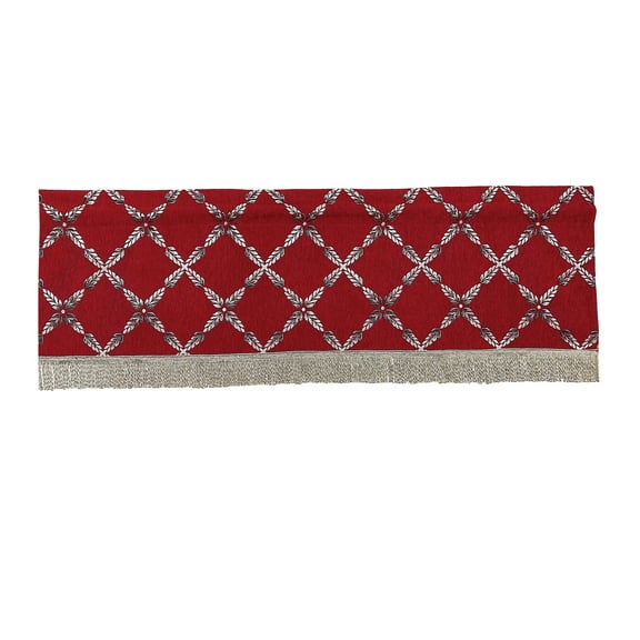 Violet Linen Pacifica Diamonds Pattern, Polyester Chenille, with Fringes, Burgundy, 60 Inch x 18 Inch, Decorative Window Treatment Rod Pocket Curtain Straight Valance