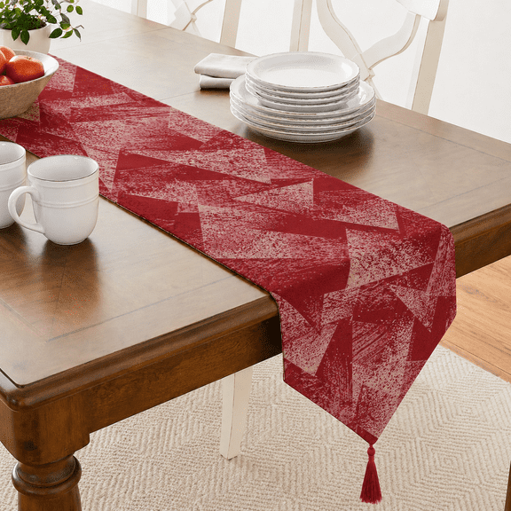 Violet Linen Pacifica Geometric Pattern Table Runner, Burgundy, 13" x 70"