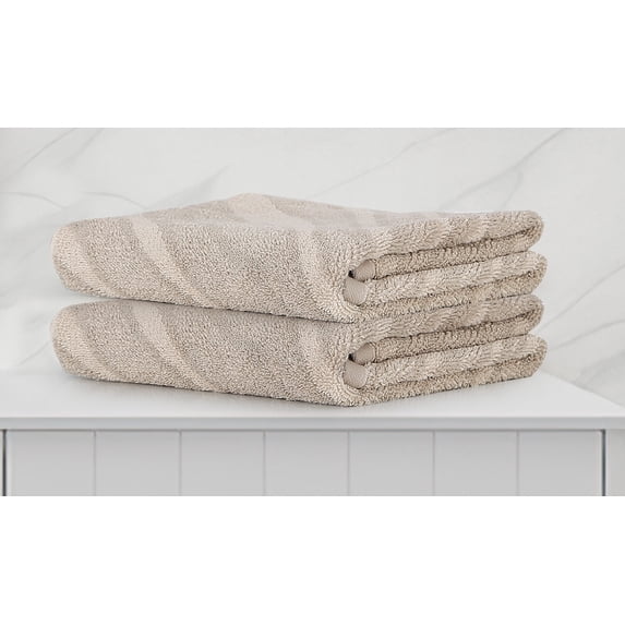 Violet Linen Plush Zebra Stripe Pattern, 100% Terry Plush 600 GSM Cotton Super Soft Highly Absorbent Jacquard Fashion Towel, Premium Hotel & Spa Quality, Taupe, 20" X 30", Rectangular, Hand Towels