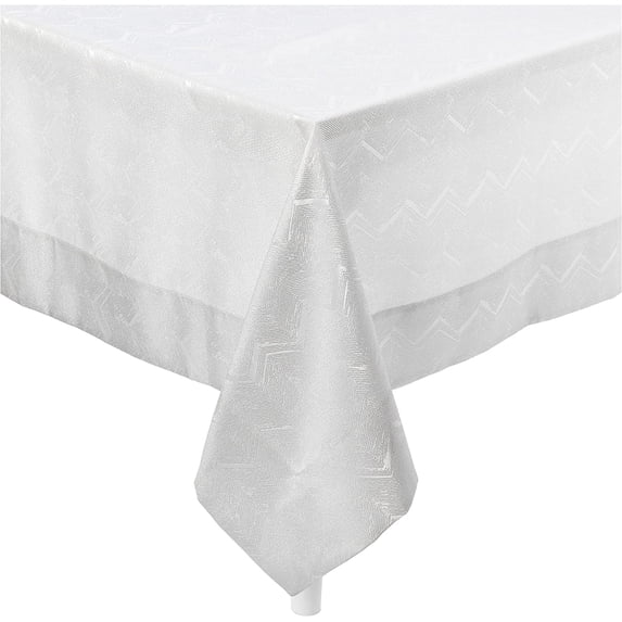 Violet Linen Princess Zig Zag Vertical Stripes Chevron Pattern, Polyester Jacquard, with Metallic Thread, White, 70 Inch x 216 Inch, Seats 18 to 20 people, Rectangular Tablecloths
